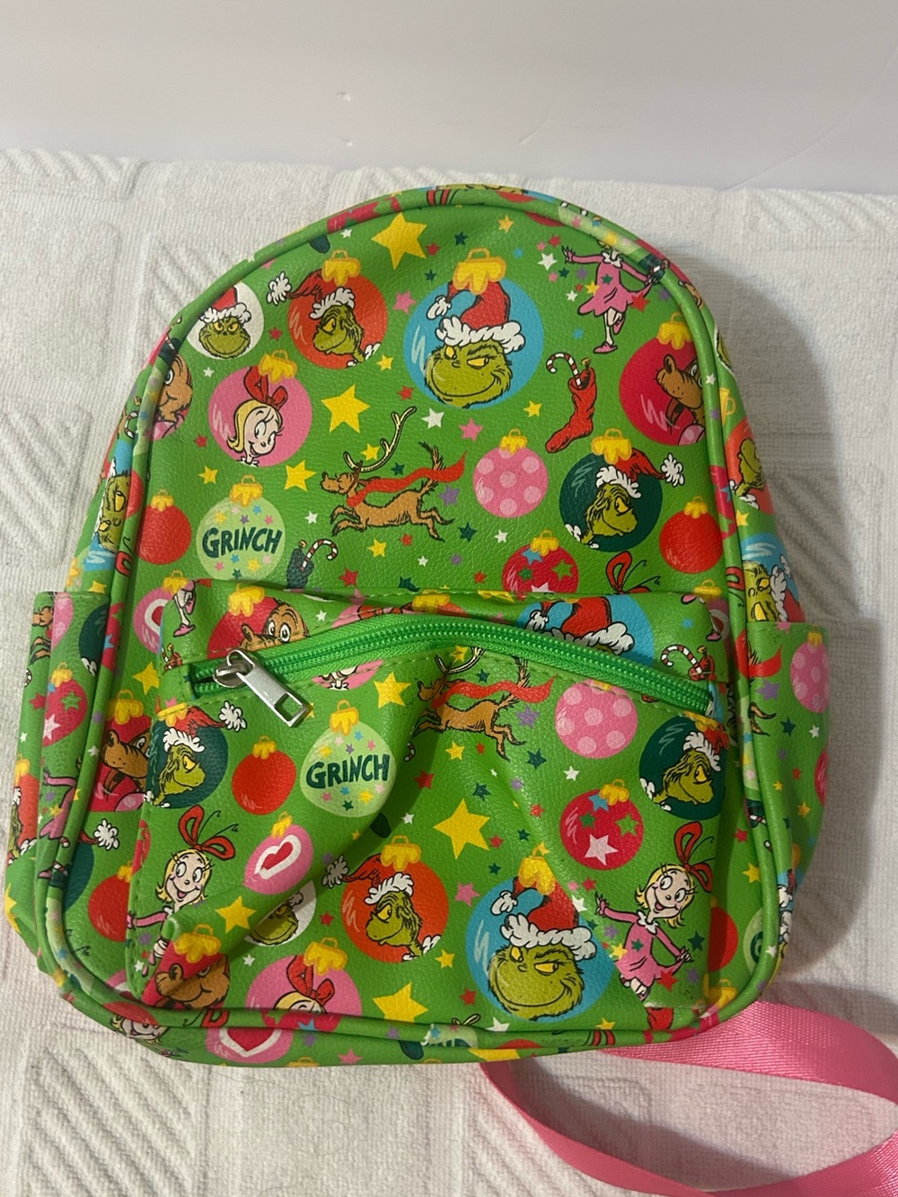 Grinch Mini Backpack - Bright Green with Festive Print - Picture 1 of 2